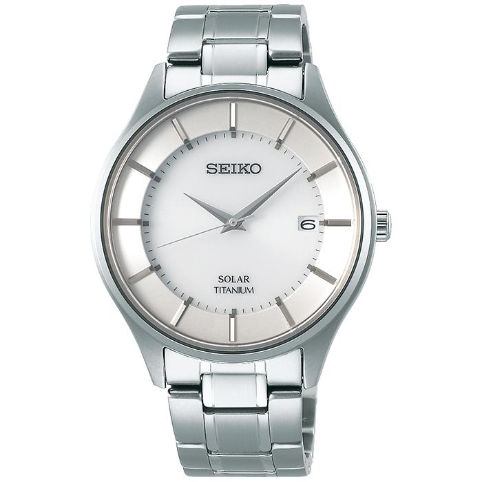 Seiko Selection Pair Solar Men's Watch SBPX101 Titanium Date Calendar White
