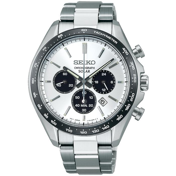 Seiko Selection S Series SBPY165 Men's Solar Chronograph Watch, White, Black, Panda