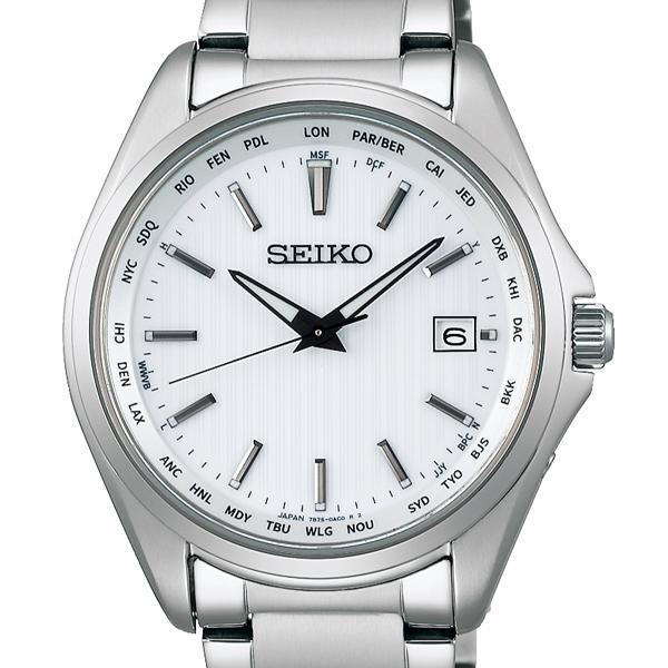 Seiko Selection SBTM287 Men's Solar Radio-Controlled Watch with World Time and Date Calendar, White