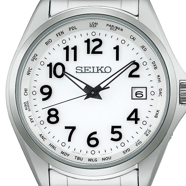 Seiko Selection SBTM327 Men's Solar Radio-Controlled Watch with World Time Arabic Numerals, White