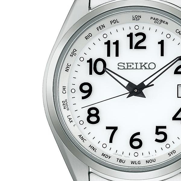 Seiko Selection SBTM327 Men's Solar Radio-Controlled Watch with World Time Arabic Numerals, White