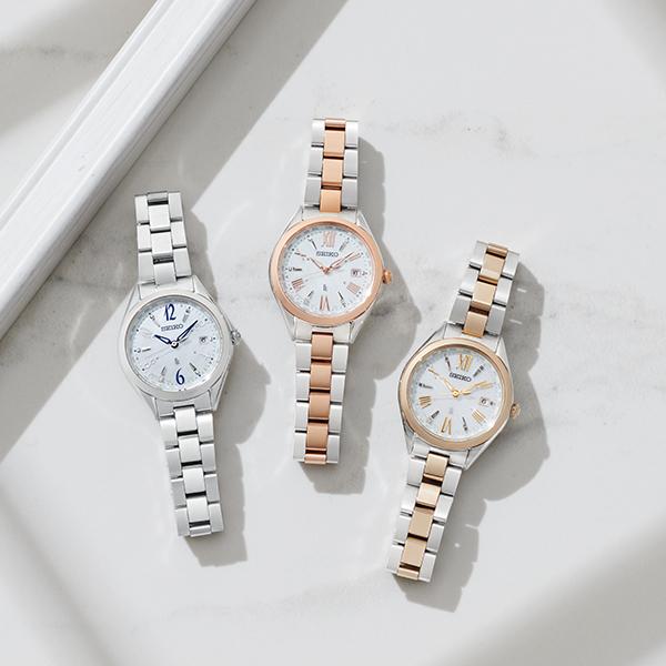 SEIKO Lukia Lady Collection SSQV104 Women's Solar Radio-Controlled Watch in Pink Gold and Silver