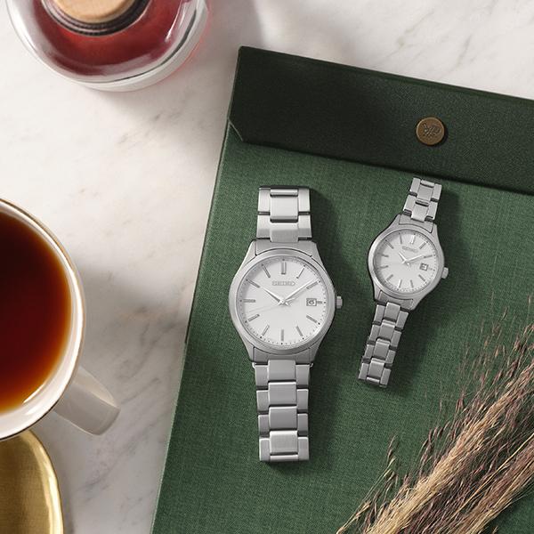 Seiko Selection S Series Pair STPX093 Women's Solar Watch, 3-Hand, Calendar, White