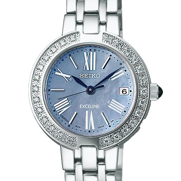 Seiko Dolce & Exceline Ladies' Solar-Powered Radio-Controlled Watch SWCW007 with a Diamond-Set Case and Mother-of-Pearl Dial