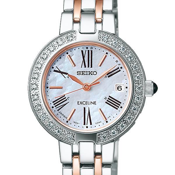 Seiko Dolce & Exceline Ladies' Solar-Powered Radio-Controlled Watch SWCW008 with a Diamond-Set Case and Mother-of-Pearl Dial