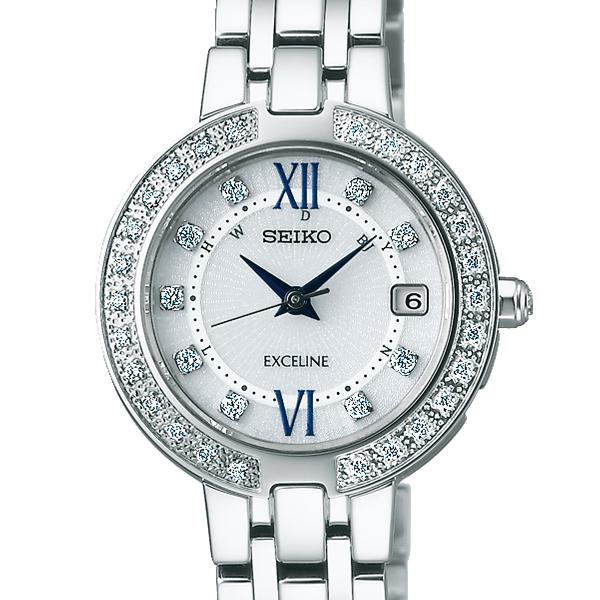 Seiko Dolce & Exceline Exceline Ladies' Solar Radio-Controlled Watch SWCW083 with White Dial and Diamonds