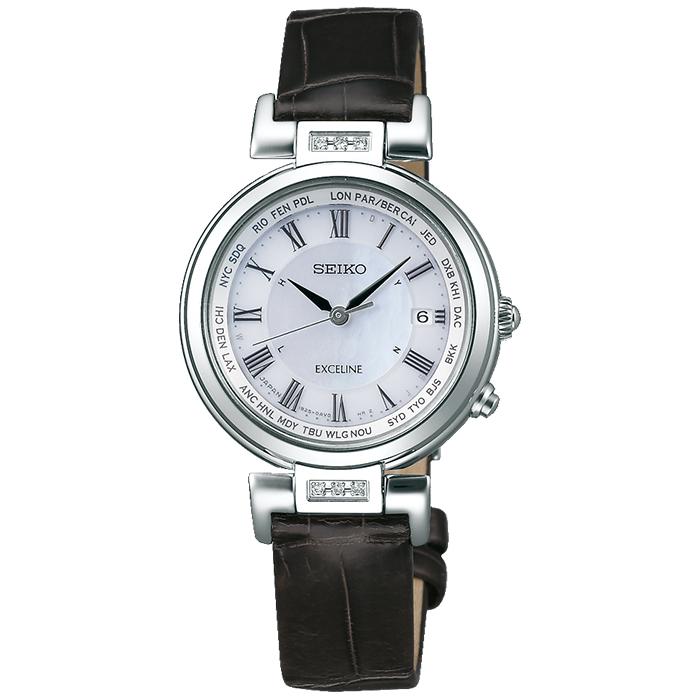 Seiko Dolce & Exceline Pair Solar Radio-Controlled Watch SWCW109 Women's Crocodile Leather Strap White