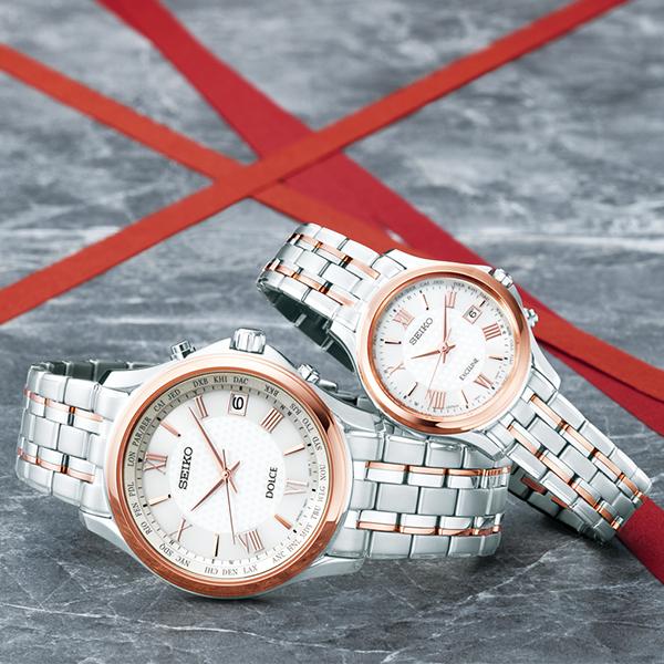 Seiko Dolce & Exceline Pair Solar Radio-Controlled Watch SWCW162 Women's White/Pink Gold