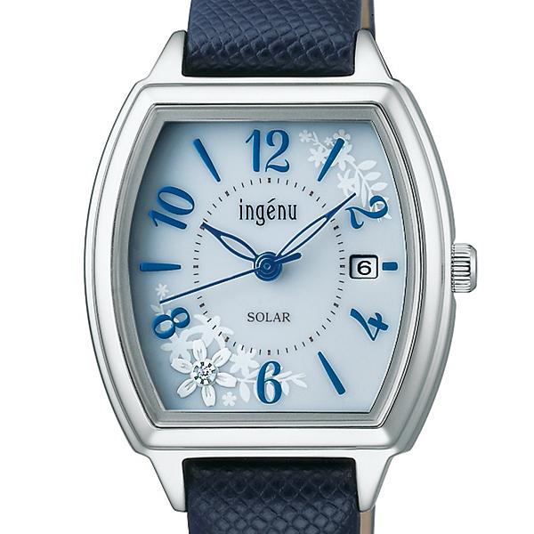 Alba Angenie Diamond Lily AHJD438 Women's Solar Tonneau Watch with Blue Dial and Leather Strap