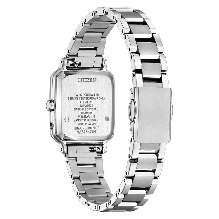 CITIZEN xC hikari collection ES9500-51A JDM Eco-Drive Radio Controlled White Dial Super Titanium Square 2Way Ladies Watch Japan Made