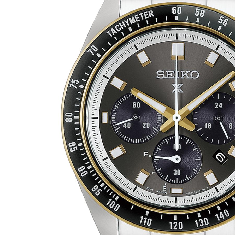 SEIKO Prospex Speedtimer HBJ002P Classic Racing-Inspired Dark Grey Black Dial Gold-Tone V192 Solar Chronograph Men’s Watch