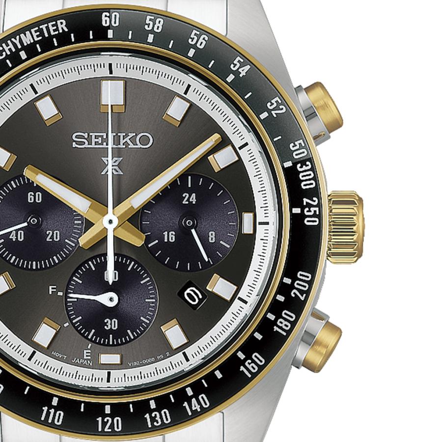 SEIKO Prospex Speedtimer HBJ002P Classic Racing-Inspired Dark Grey Black Dial Gold-Tone V192 Solar Chronograph Men’s Watch