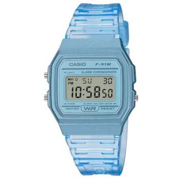 CASIO Collection F-91WS-2JH JDM Standard Digital Quartz Skeleton Clear Blue Unisex Watch Retro