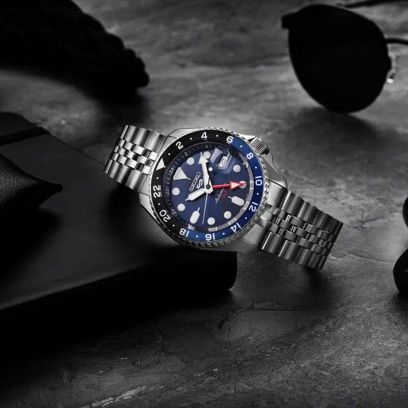Seiko 5 Sports SKX Sports Style GMT Model SBSC003 Men's Mechanical Automatic Watch, Blue