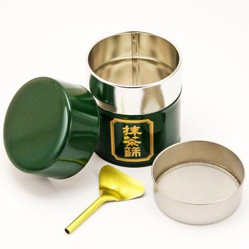 Matcha sieve can, green, with spatula, tea ceremony utensils