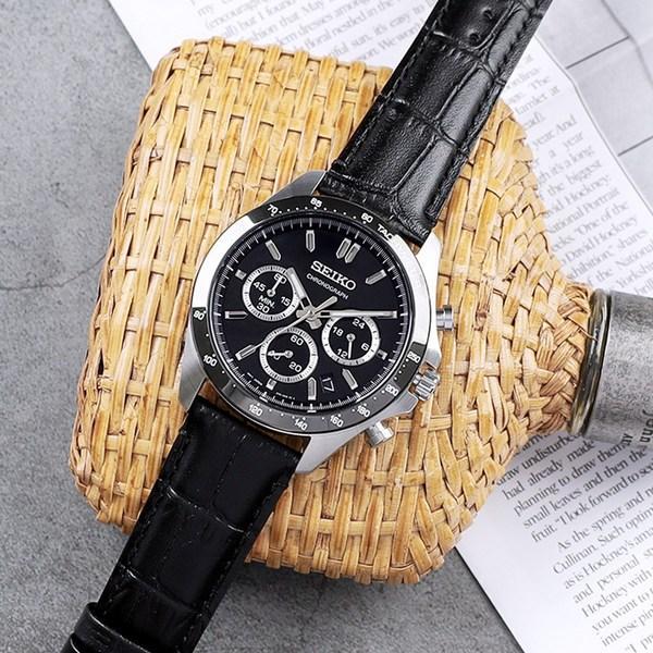SEIKO SELECTION SBTR021 Black Dial Quartz Chronograph Leather Strap JDM Men's Watch