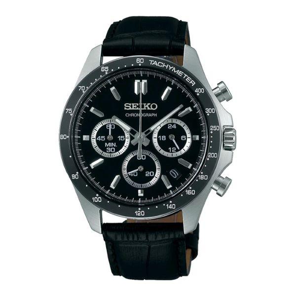 SEIKO SELECTION SBTR021 Black Dial Quartz Chronograph Leather Strap JDM Men's Watch