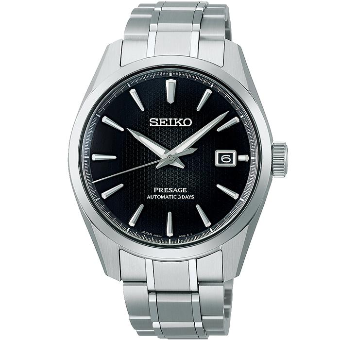 Seiko Presage Sharp Edged 3-Day Titanium SARX117 Men's Mechanical Watch with Hemp Leaf Pattern Dial and Ink Blue