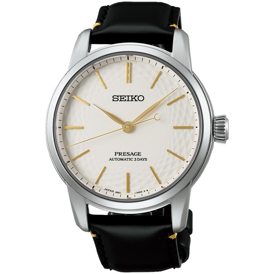 Seiko Presage Arita ware "unglazed" dial, limited edition model SARX127, men's mechanical automatic watch with diamond-patterned leather strap.
