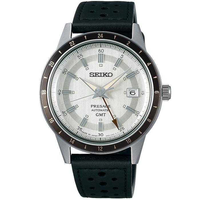 Seiko Presage Style 60's GMT SARY231 Men's Mechanical Automatic Watch with Leather Strap, Sand Gray