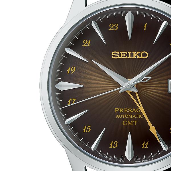Seiko Presage Cocktail Time GMT Rusty Nail SARY243 Men's Mechanical Automatic Watch with Dark Brown Leather Strap