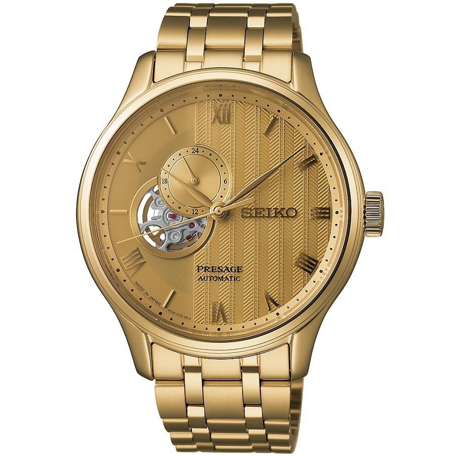 Seiko Presage Japanese Garden Sand Motif Kyoto Gorgeous SARY264 Men's Mechanical Automatic Watch with Open Heart, Gold