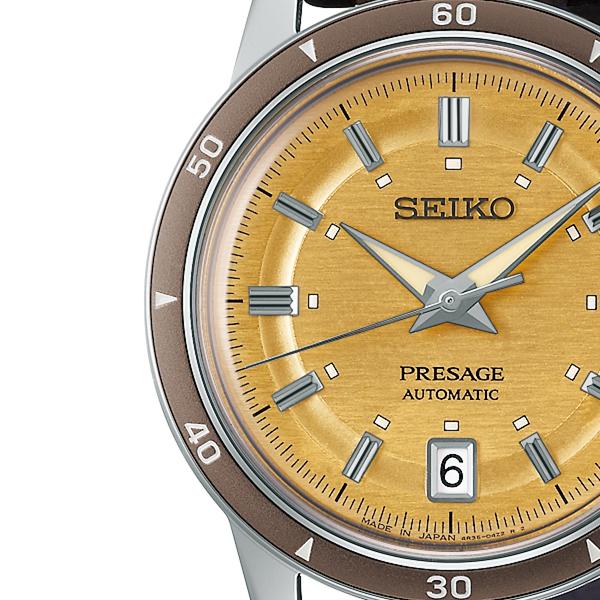 Seiko Presage Style 60's Timeless Color Palette SARY269 Men's Mechanical Automatic Watch with Gold Yellow Dial and Leather Strap