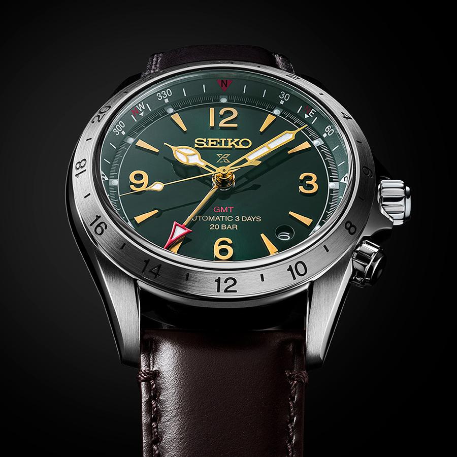 Seiko Prospex Alpinist Mechanical GMT SBEJ005 Men's Watch with Leather Strap, Exclusive Model