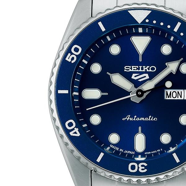 Seiko 5 Sports SKX Sports Style Mid-Size Model SBSA299 Men's Automatic Watch with Navy Dial and Day Date
