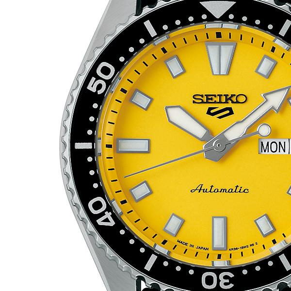 Seiko 5 Sports SKX Series SKX399 Homage Design SBSA307 Men's Automatic Watch with Yellow Dial and Silicone Strap
