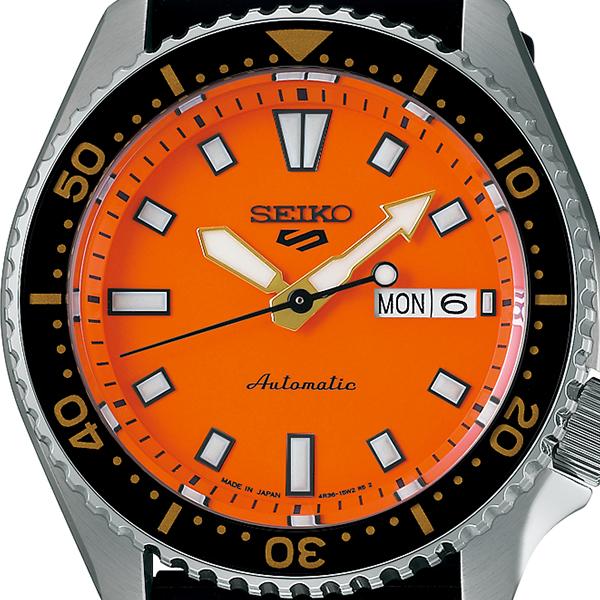 Seiko 5 Sports SKX Series SKX399 Homage Design SBSA309 Men's Automatic Watch with Orange Dial and Silicone Band