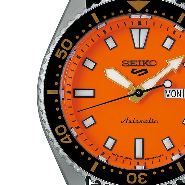 Seiko 5 Sports SKX Series SKX399 Homage Design SBSA309 Men's Automatic Watch with Orange Dial and Silicone Band