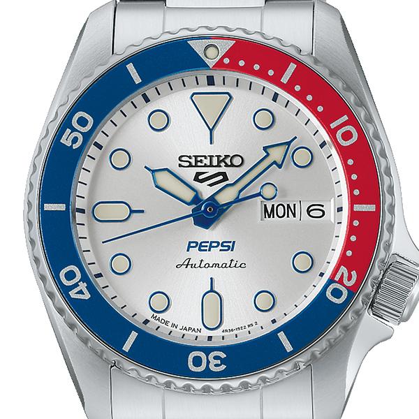Seiko 5 Sports SKX Pepsi Collaboration Limited Edition '90s Logo Design Men's Automatic Watch SBSA319 White Silver