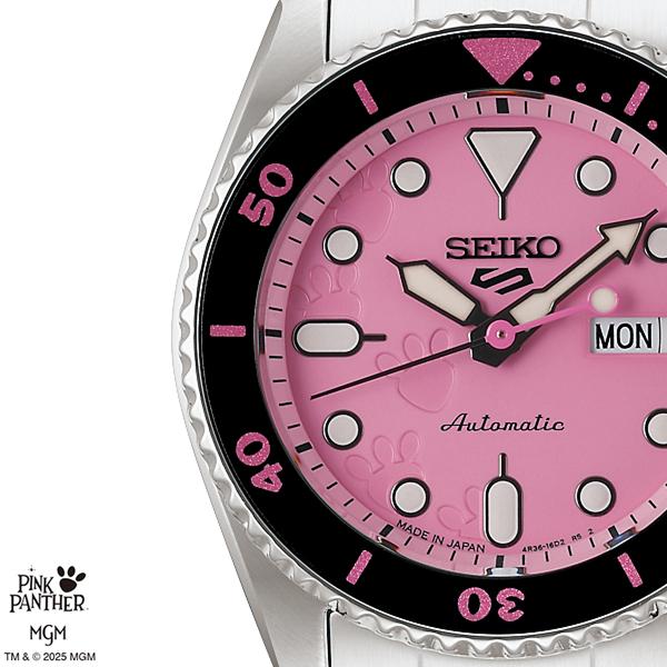 Seiko 5 Sports SKX Pink Panther Collaboration Limited Edition Model SBSA321 Men's Automatic Watch with Day Date