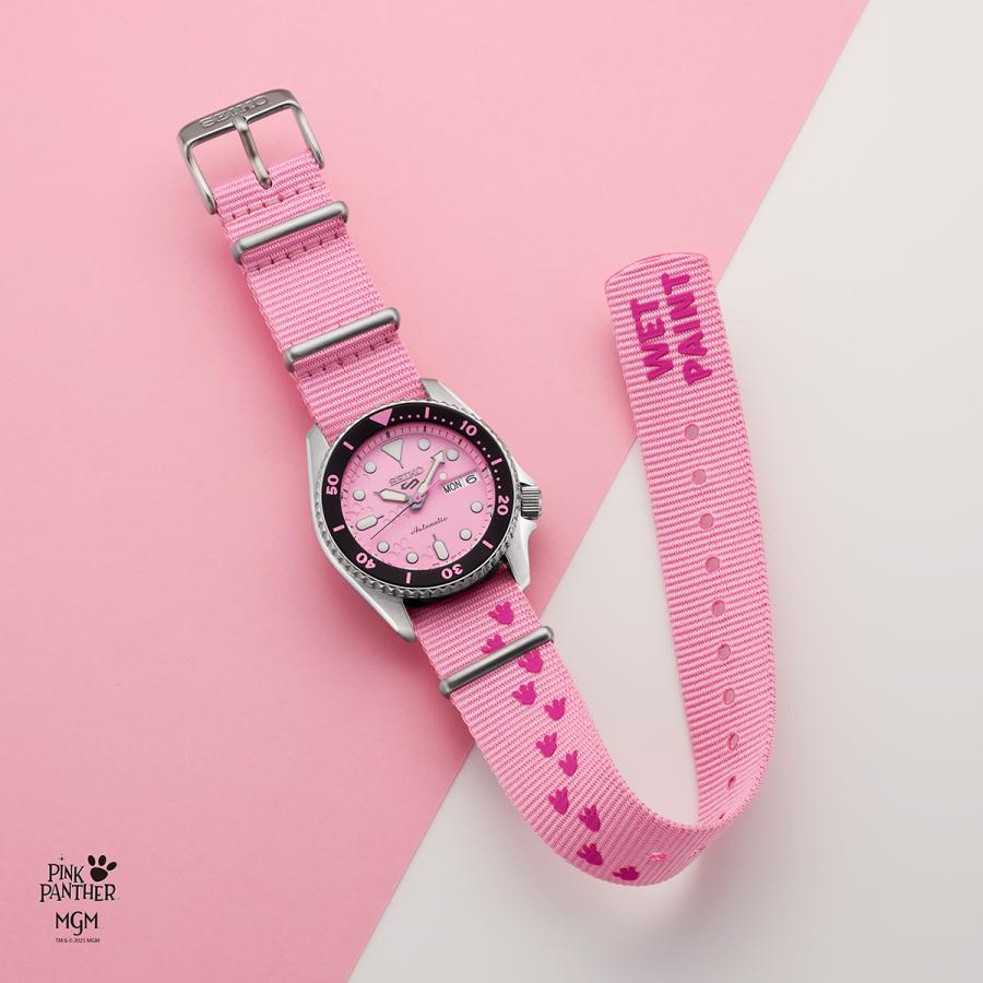 Seiko 5 Sports SKX Pink Panther Collaboration Limited Edition Model SBSA321 Men's Automatic Watch with Day Date