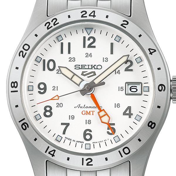 Seiko 5 Sports Field GMT Sport Style SBSC009 Men's Mechanical Automatic Watch with White Dial and Metal Band