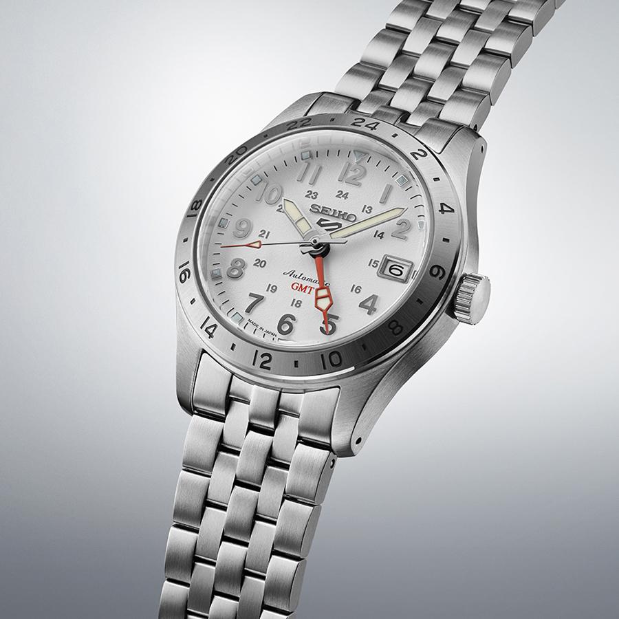 Seiko 5 Sports Field GMT Sport Style SBSC009 Men's Mechanical Automatic Watch with White Dial and Metal Band