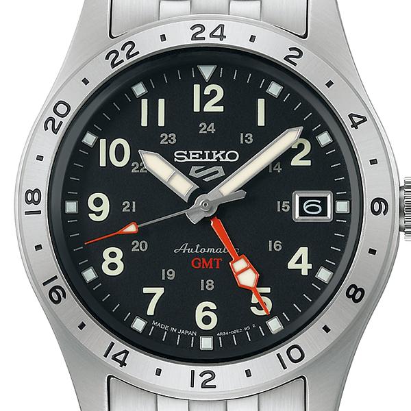 Seiko 5 Sports Field GMT Sport Style SBSC011 Men's Mechanical Automatic Watch with Black Dial and Metal Band