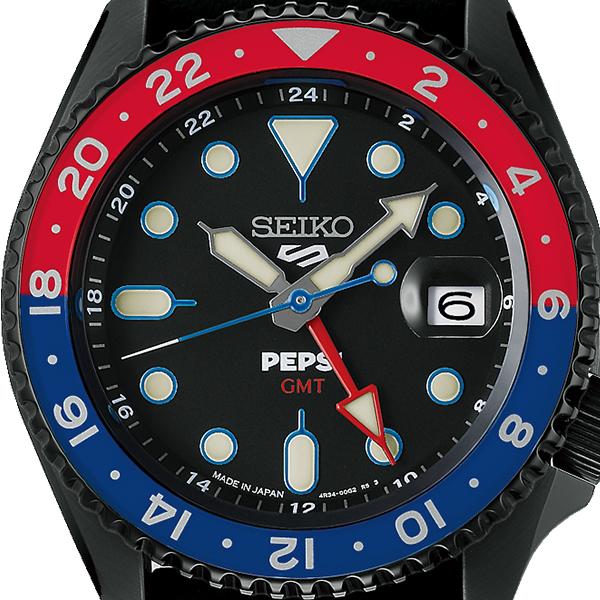 Seiko 5 Sports SKX Pepsi Collaboration Limited Edition Model with New Logo Design (SBSC023) Men's Automatic GMT Watch, Black