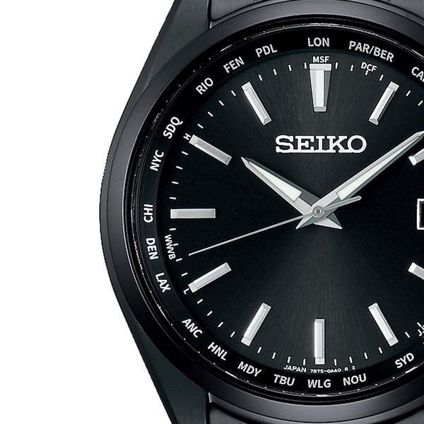 Seiko Selection SBTM333 Men's Solar Radio-Controlled Watch with World Time and Date Calendar, Black