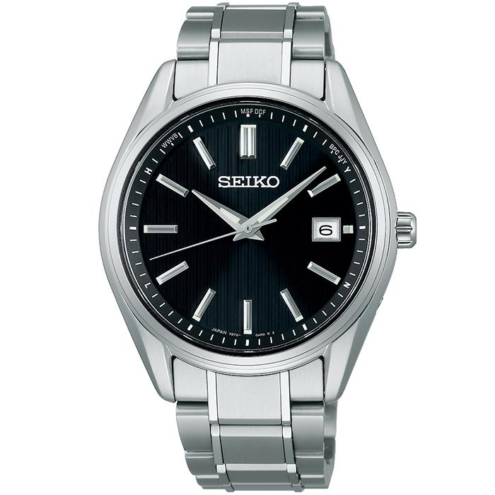 Seiko Selection S Series Premium SBTM341 Men's Solar Radio-Controlled Watch, 3-Hand, Titanium, Black