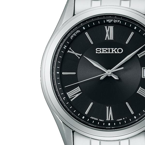 Seiko Selection S Series SBTM361 Men's Solar Radio-Controlled Watch, 3-Hand Stainless Steel, Black Dial
