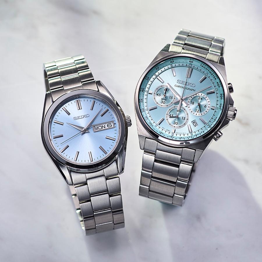 Seiko Selection S Series 8T Chrono Shop Exclusive Model SBTR049 Men's Quartz Chronograph Watch with Battery-Powered Ice Blue Dial