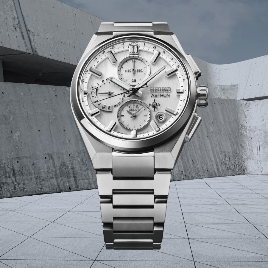 Seiko Astron Nexter Dual Time Chronograph SBXC159 Men's Solar-Powered GPS Satellite Radio Wave Watch with Silver Dial