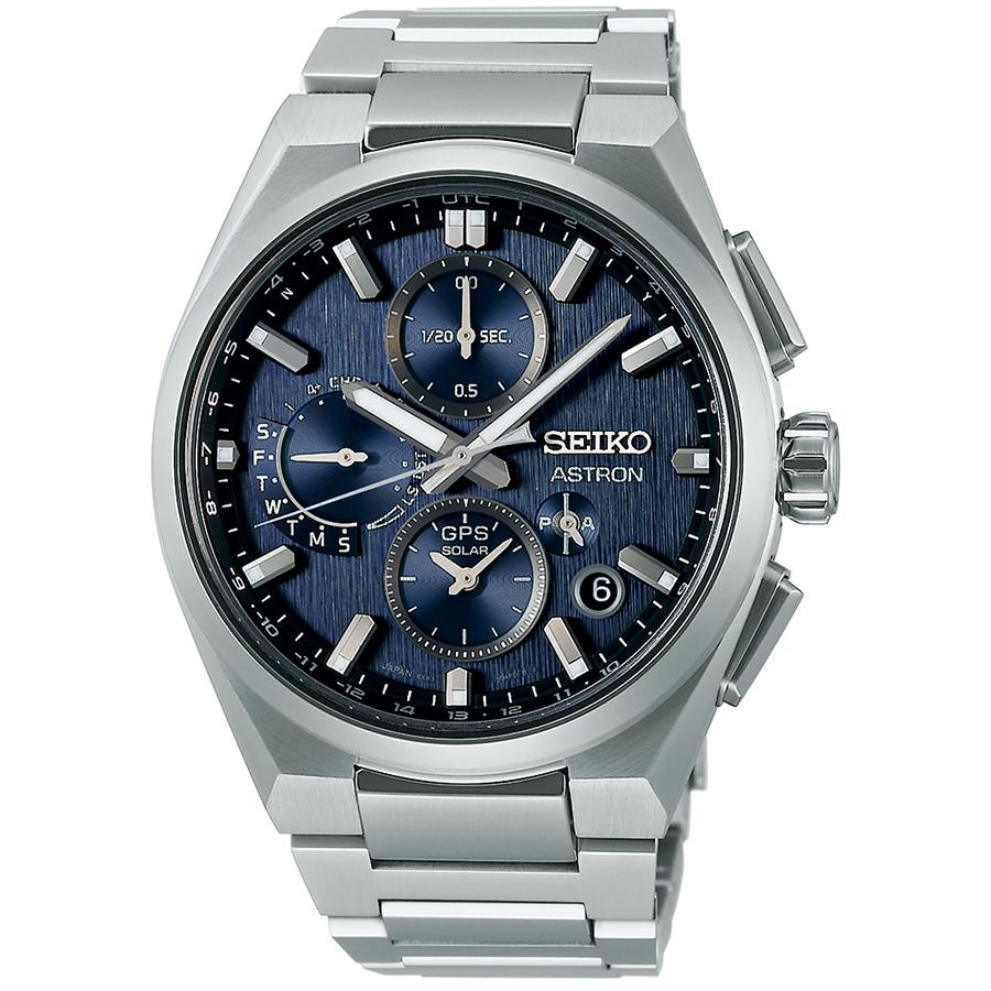 Seiko Astron Nexter Dual Time Chronograph SBXC161 Men's Solar-Powered GPS Satellite Radio Wave Watch with Blue Dial