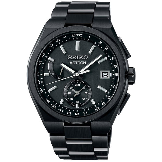Seiko Astron Nexter SBXY087 Men's Solar Radio-Controlled Watch with World Time Function, Black Titanium