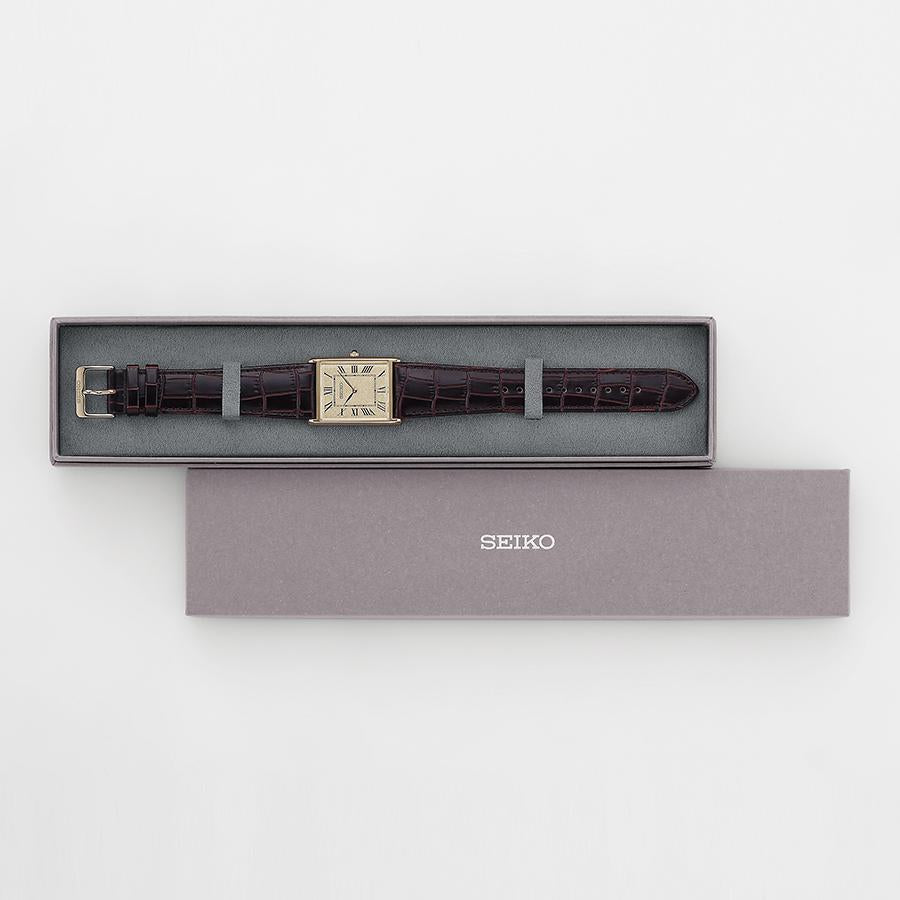 SEIKO Selection nano・universe Collaboration Model SSEH020 JDM Quartz Tank Watch Gold-Tone Stainless Steel Brown Leather Men's Timepiece