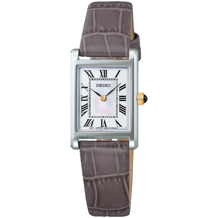 Seiko Selection Nano Universe Collaboration Model SSEH025 Women's Quartz Watch, Battery-Operated, Mother-of-Pearl Dial, Leather Strap