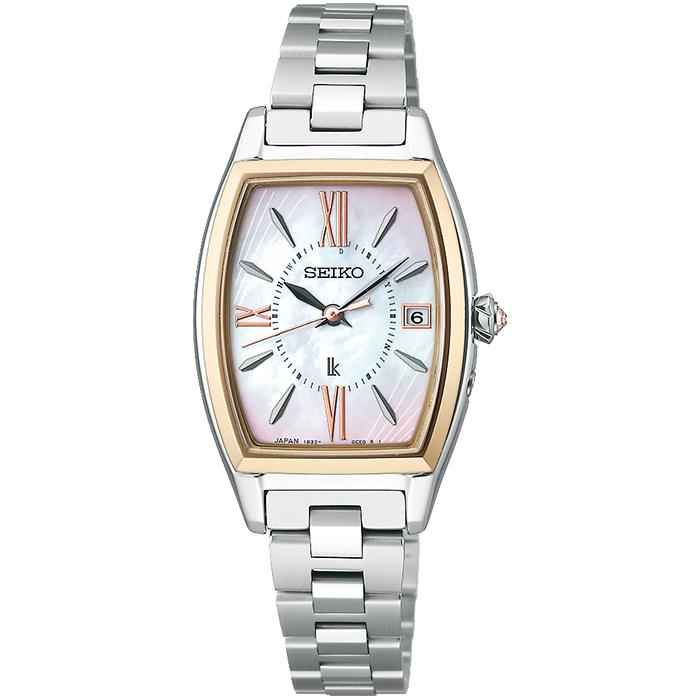 Seiko Lukia Glow Garnet Glow SSQW076 Women's Watch, Solar Radio-Controlled, Tonneau Design, Titanium, Lady Gold