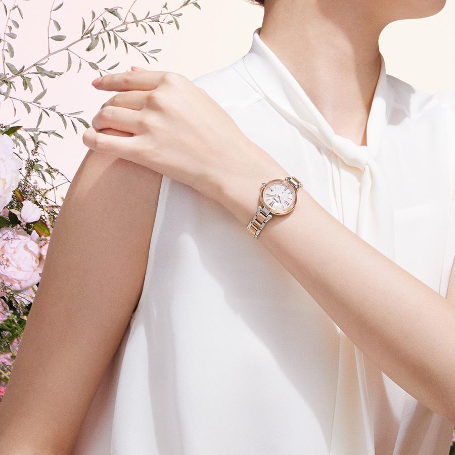 Seiko LUKIA Grow Blossom SSQW082 Women's Solar Radio-Controlled Titanium Watch with Peony Pink Gradient